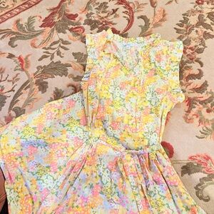 Women’s Floral Yellow & Pink Ruffle Sleeve Dress (Spring or Summer)